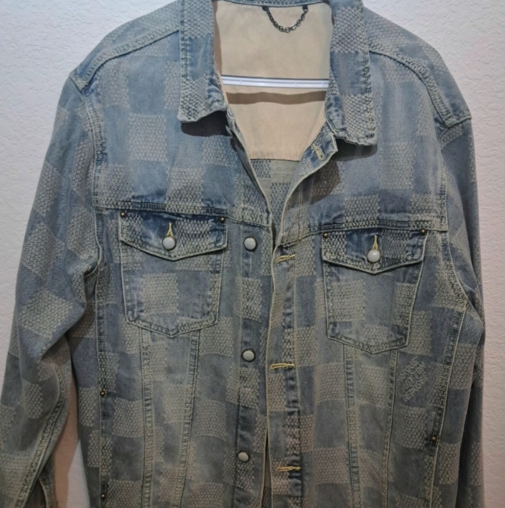 Vintage Louis Vuitton Damier Double Pocket Faded Jeans Shirt Men's Jacket XL